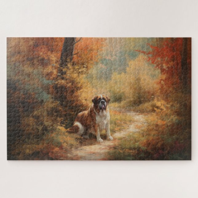 Puzzle Saint Bernard en automne Feuilles Automne automne  (Horizontal)
