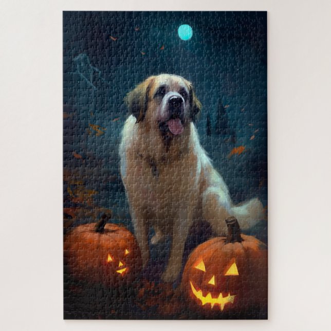 Puzzle Saint Bernard Halloween avec citrouilles effrayant (Vertical)