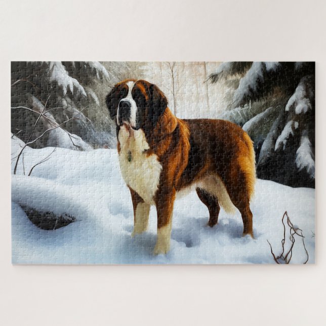 Puzzle Saint Bernard Laissez Tomber la Neige Noël (Horizontal)