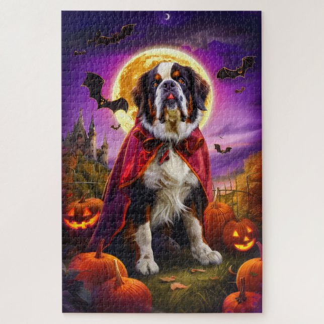 Puzzle Saint-Bernard Vampire Citrouilles Halloween Épouva (Vertical)