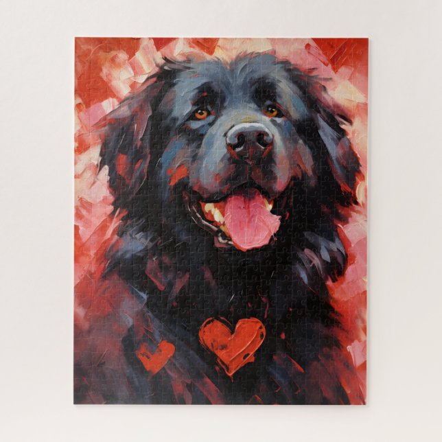 Puzzle Saint-Valentin, chien de Terre-Neuve (Vertical)