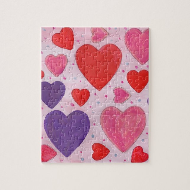 Puzzle Saint Valentin Coeurs Motif en rose violet rouge (Vertical)