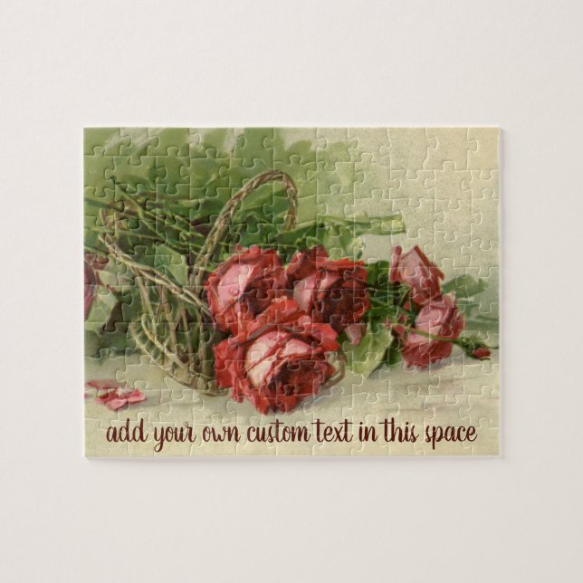 Puzzle Saint-Valentin d'amour vintage, roses rouges cramo (Horizontal)