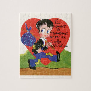 Puzzle Saint-Valentin rétro, cœur de garçon vagabond vint