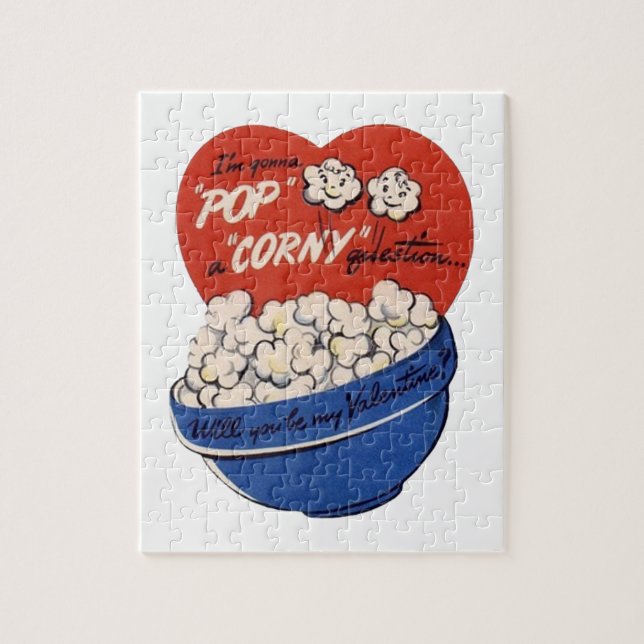 Puzzle Saint-Valentin Rétro, Popcorn Pose une Question Ri (Vertical)