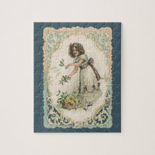 Puzzle Saint-Valentin victorien vintage, Fille aux roses