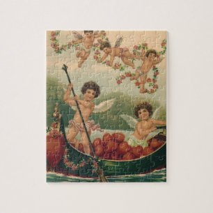 Puzzle Saint Valentin vintage, Cherubs victoriens en bate