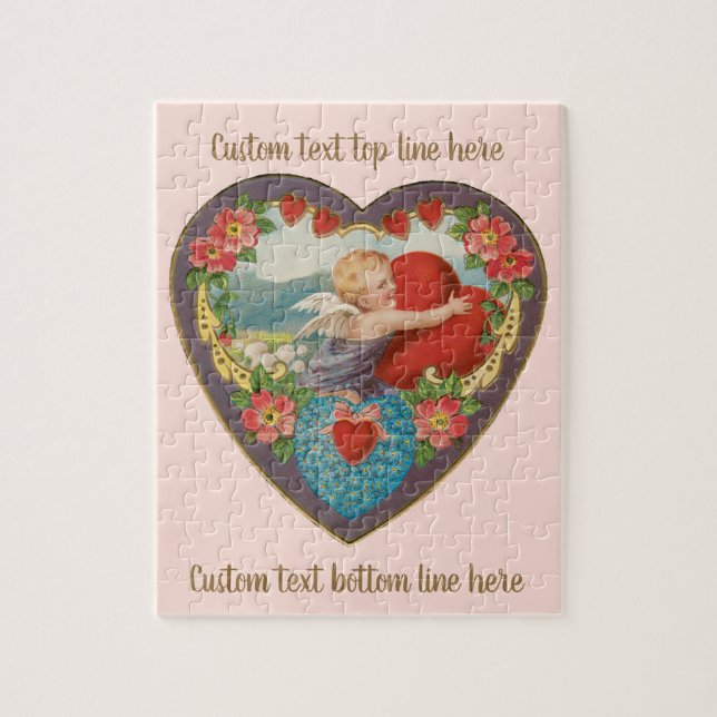 Puzzle Saint Valentin vintage, Coeurs Cherub victoriens (Vertical)