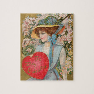 Puzzle Saint-Valentin vintage, dame victorienne avec cœur