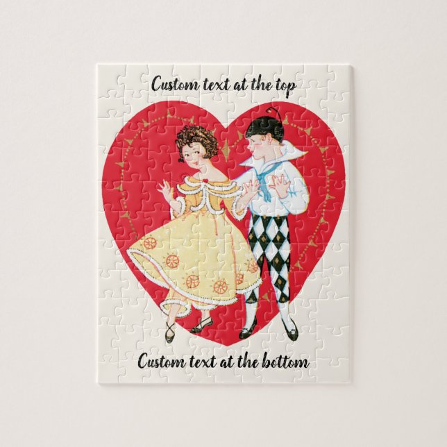 Puzzle Saint Valentin vintage, fille, arlequin et coeur (Vertical)