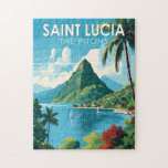 Puzzle Sainte-Lucie Les Pitons Travel Art Vintage<br><div class="desc">Sainte-Lucie Le design vectoriel des Pitons. Les Pitons sont deux plugs volcaniques montagneux,  les flèches volcaniques,  situés à Sainte-Lucie.</div>