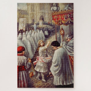 Puzzle Sainte Thérèse jette des fleurs au Saint Sacrement
