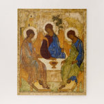 Puzzle Sainte Trinité par Andrey Rublev<br><div class="desc">Andrey Rublev - Sainte Trinité. Andreï Roublev était un peintre-icône russe né dans les années 1360,  et est mort entre 1427 et 1430 à Moscou. Il est considéré comme l'un des plus grands peintres médiévaux russes d'icônes et de fresques chrétiennes orthodoxes.</div>