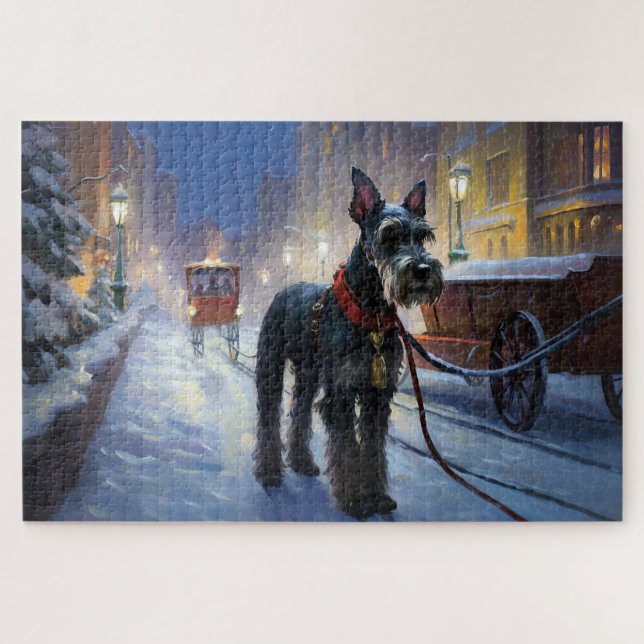 Puzzle Saison de Noël des Schnauzer miniatures (Horizontal)