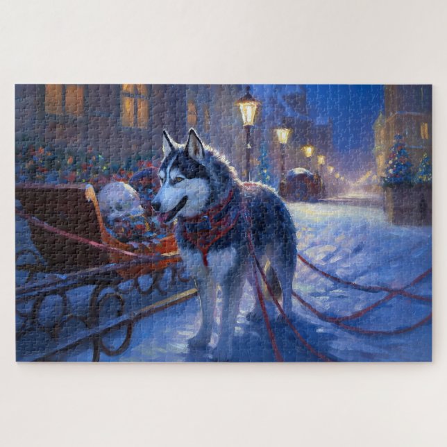 Puzzle Saison de Noël Sibérienne Husky (Horizontal)