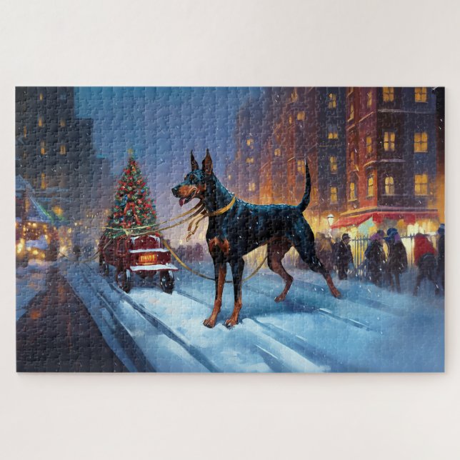 Puzzle Saison Festive de Noël Doberman (Horizontal)