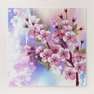 Puzzle Sakura rose sur la peinture Arrière - plan