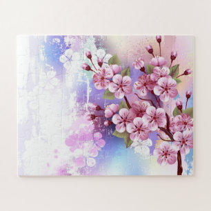 Puzzle Sakura rose sur la peinture Arrière - plan