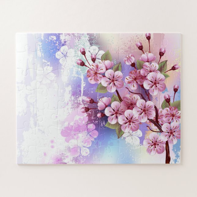 Puzzle Sakura rose sur la peinture Arrière - plan (Horizontal)
