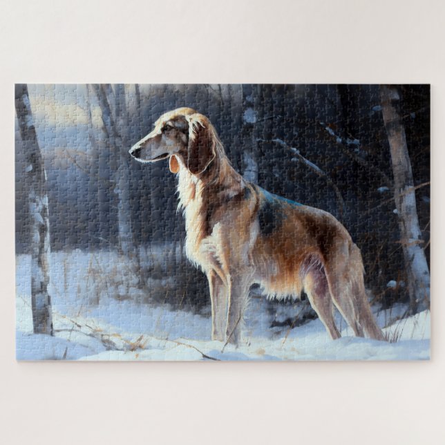 Puzzle Saluki Qu'il neige Noël (Horizontal)