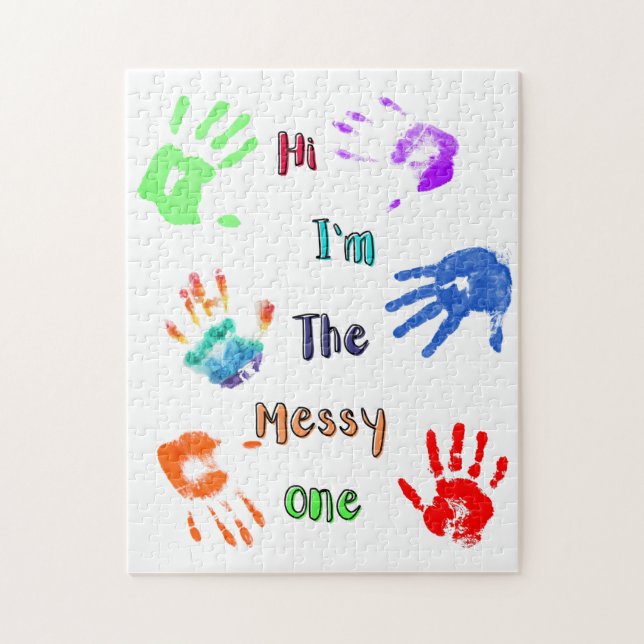Puzzle Salut, je suis The Messy One - Paint Handprints (Vertical)