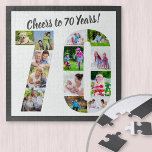 Puzzle Salutations à 70 ans Numéro 70 Photo Collage Carré<br><div class="desc">Dites Cheers to 70 Years avec un puzzle photo personnalisé pour un cadeau unique de 70ème anniversaire. Le modèle photo est configuré pour que vous puissiez ajouter vos photos qui seront affichées sous la forme d'un numéro 70. Le collage photo a une variété de paysages, photos carrés et portraits, vous...</div>