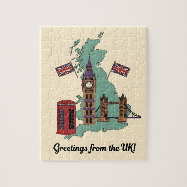 Puzzle Salutations du Royaume-Uni British Landmarks Trave (Vertical)