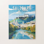 Puzzle Salzbourg Autriche Travel Art Vintage<br><div class="desc">Conception de déplacement vectoriel rétro de Salzbourg. Salzbourg est une ville autrichienne située à la frontière de l'Allemagne et offrant une vue sur les Alpes orientales. La ville est divisée par la rivière Salzach, avec les bâtiments médiévaux et baroques de la piétonne Altstadt (Vieille Ville) sur sa rive gauche, face...</div>