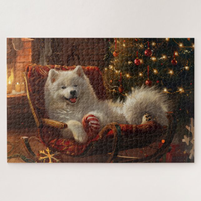 Puzzle Samoyed Chien Festive de Noël (Horizontal)