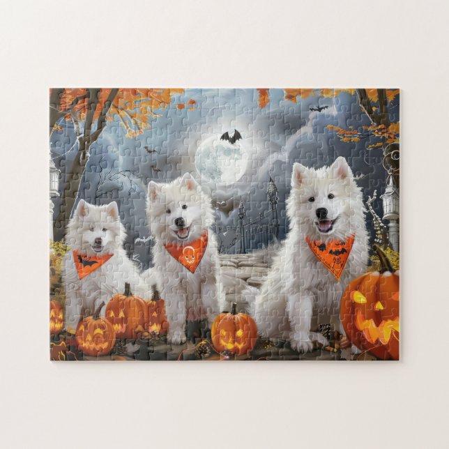 Puzzle Samoyed Halloween Éffrayant (Horizontal)