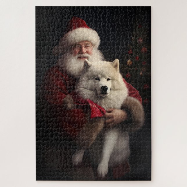 Puzzle Samoyède avec le Père Noël Fête de Noël (Vertical)