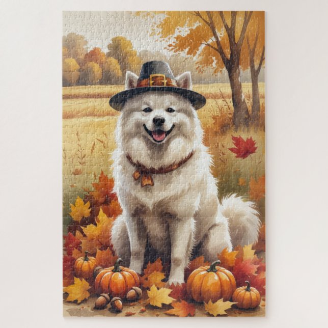 Puzzle Samoyède dans l'art de remerciement des feuilles d (Vertical)