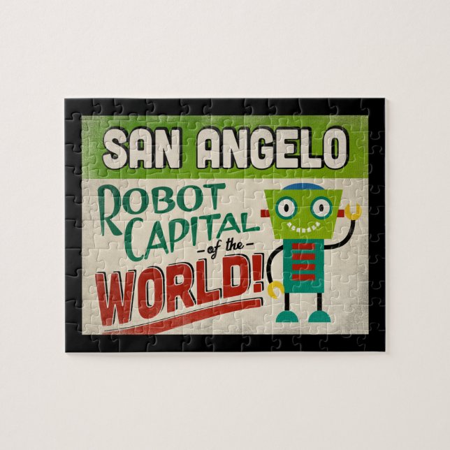Puzzle San Angelo Texas Robot - Vintage amusant (Horizontal)