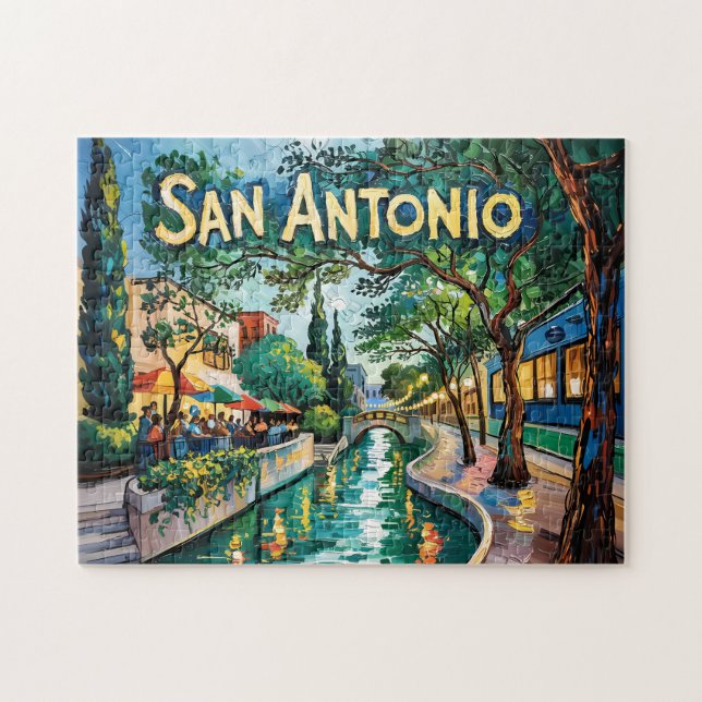 Puzzle San Antonio Texas River Walk Van Gogh Vibrant City (Horizontal)