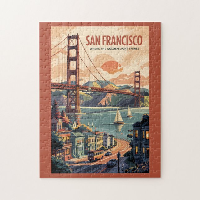 Puzzle San Francisco California Skyline Travel Art Retro (Vertical)