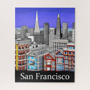 Puzzle San Francisco Skyline Colour Line Art