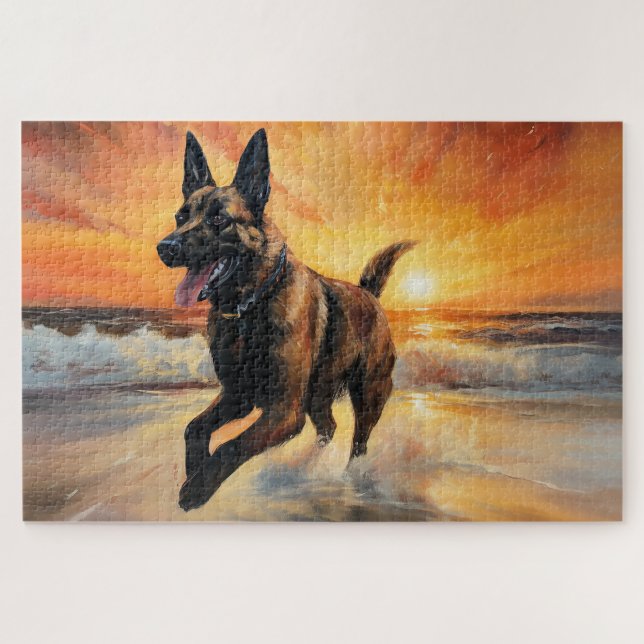 Puzzle Sandy Paws Berger belge Malinois sur la plage au c (Horizontal)