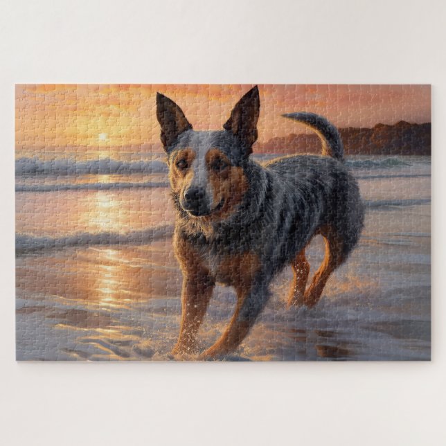 Puzzle Sandy Paws Bouvier Australien sur la Plage au Couc (Horizontal)