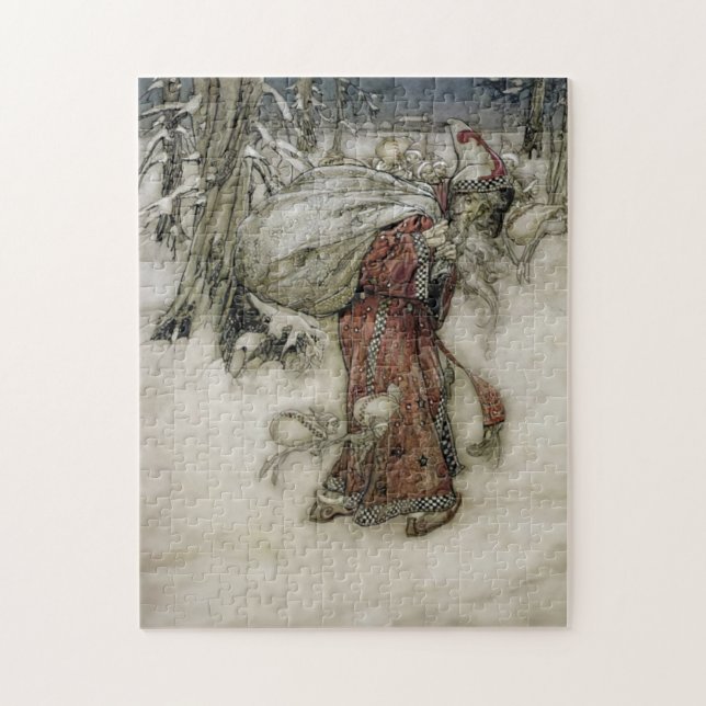 Puzzle Santa Claus Carrying a Sack of Gifts through Snow (Vertical)