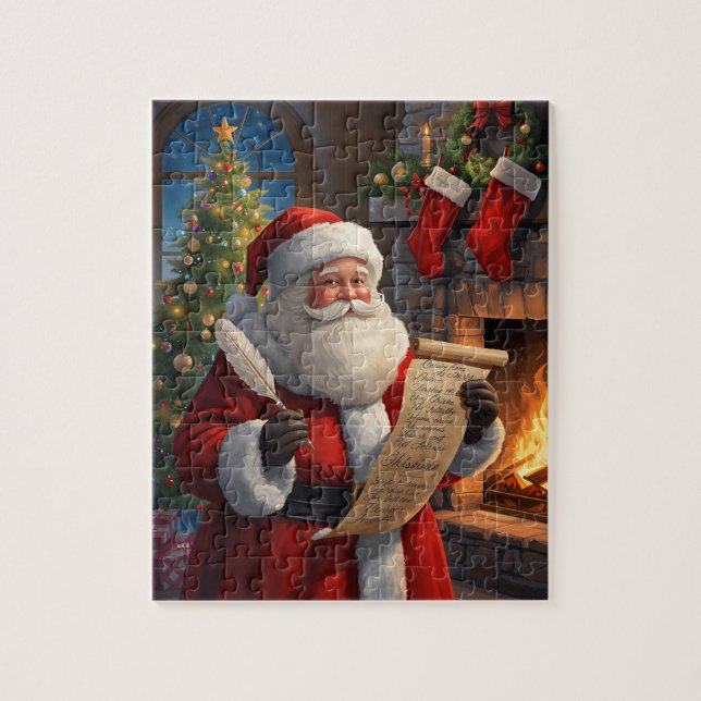 Puzzle Santa Claus Christmas List Fireplace Scene (Vertical)