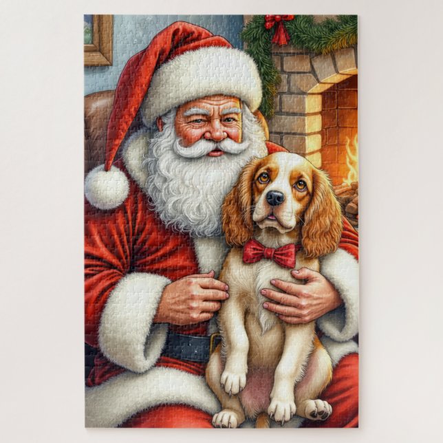 Puzzle Santa Claus Holding Cocker Spaniel Christmas Art (Vertical)