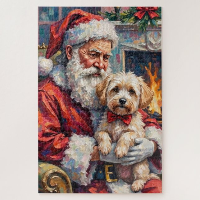 Puzzle Santa Claus Holding Maltese Christmas Art (Vertical)
