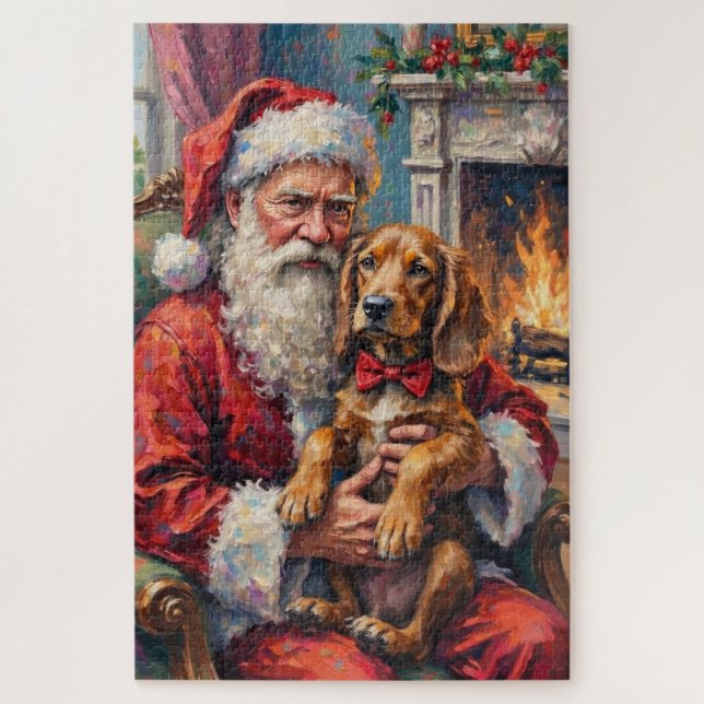 Puzzle Santa Claus Holding Otterhound Christmas Art (Vertical)