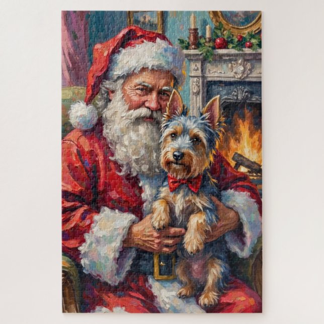 Puzzle Santa Claus Holding Skye Terrier Christmas Art (Vertical)