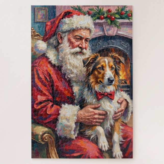 Puzzle Santa Claus Shetland Sheepdog Christmas Art (Vertical)
