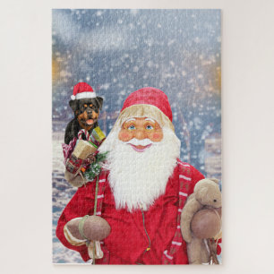 Puzzle Santa Claus w Christmas Gifts Rottweiler Chien