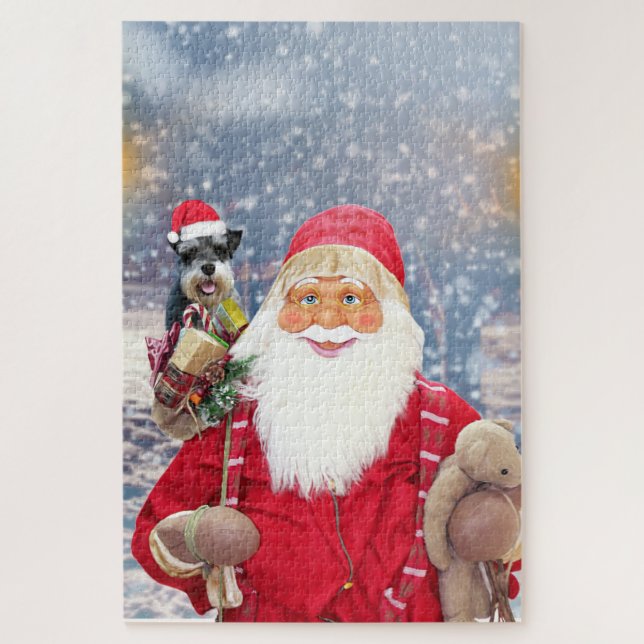 Puzzle Santa Claus w Christmas Miniature Schnauzer Chien (Vertical)