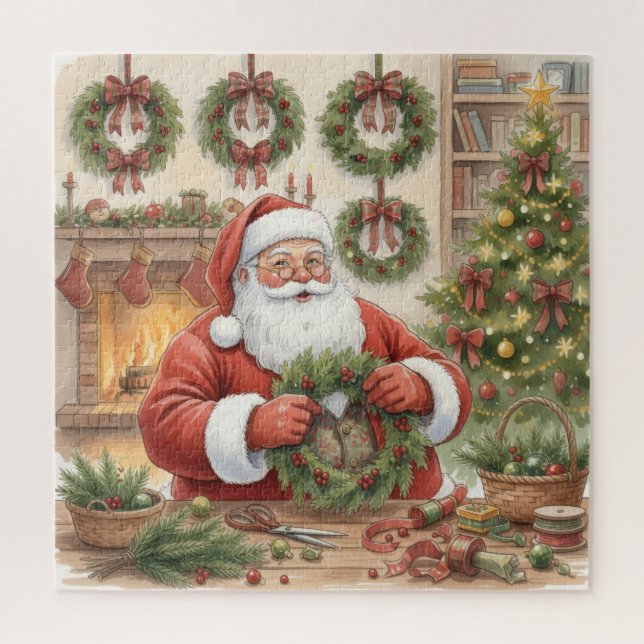 Puzzle Santa Making Wreaths Christmas (Vertical)