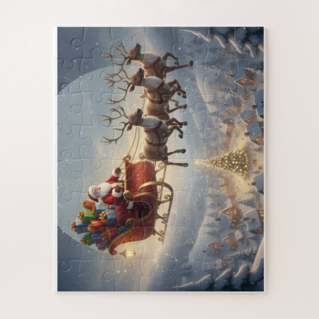 Puzzle Santa Sleigh, 3D Christmas, Winter Village, Kids (Vertical)
