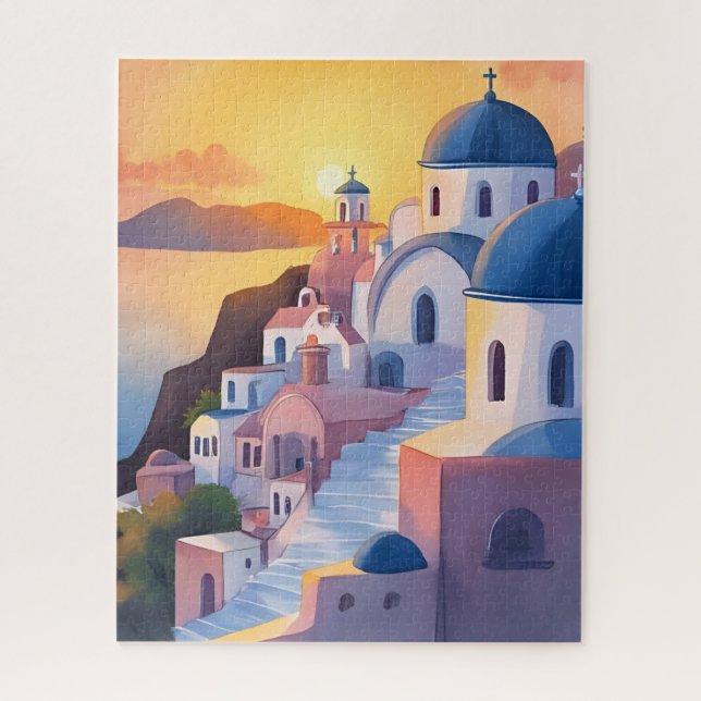Puzzle Santorin, Grèce | Coucher de soleil sur la côte à  (Vertical)